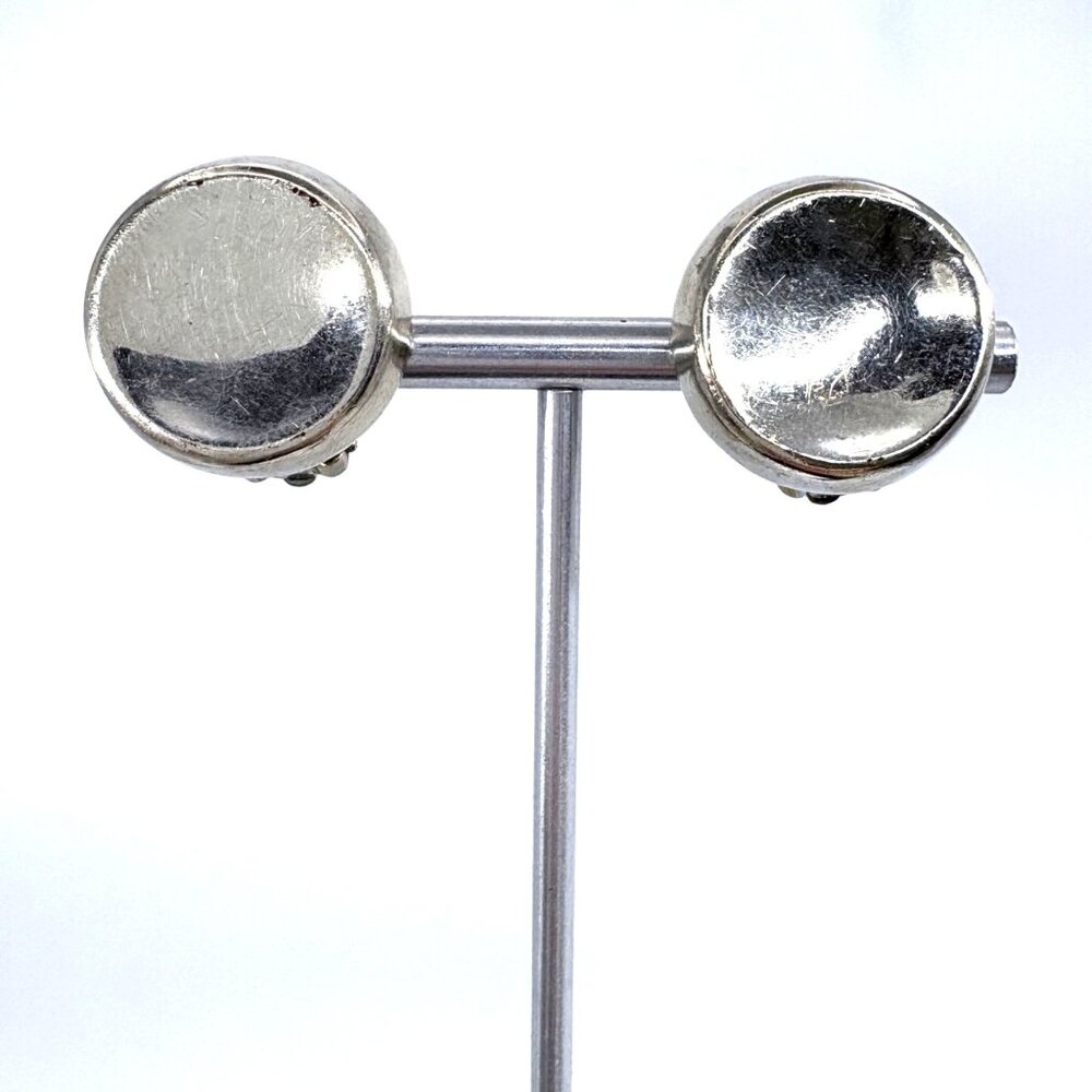 VTG Sterling Silver 925 Circular Clip On Stud Earrings Size 0.75" Length